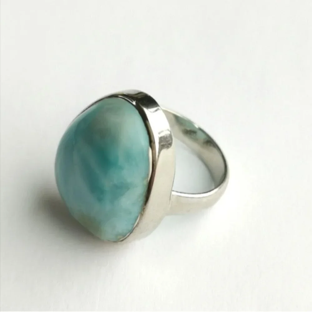 Sterling silver cabochon larimar ring size 5.25